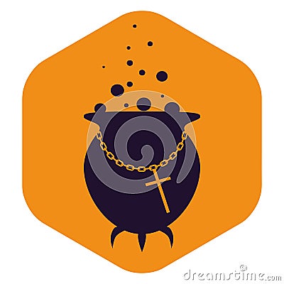 Halloween picture of potion in the cauldron. Icon attribute of witchcraft. Vector Illustration